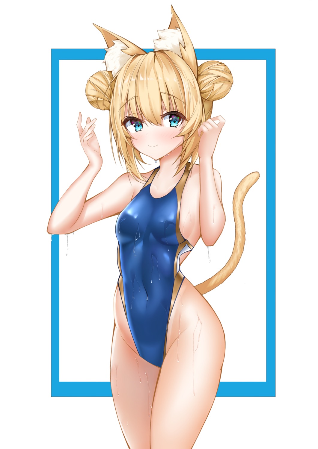 animal_ears girls_frontline idw_(girls_frontline) nekomimi swimsuits tail tor_ai wet