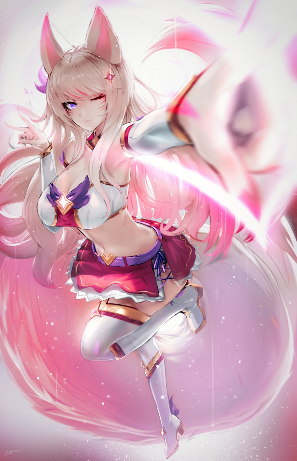 ahri animal_ears cleavage ehrrr heels kitsune league_of_legends no_bra tail thighhighs