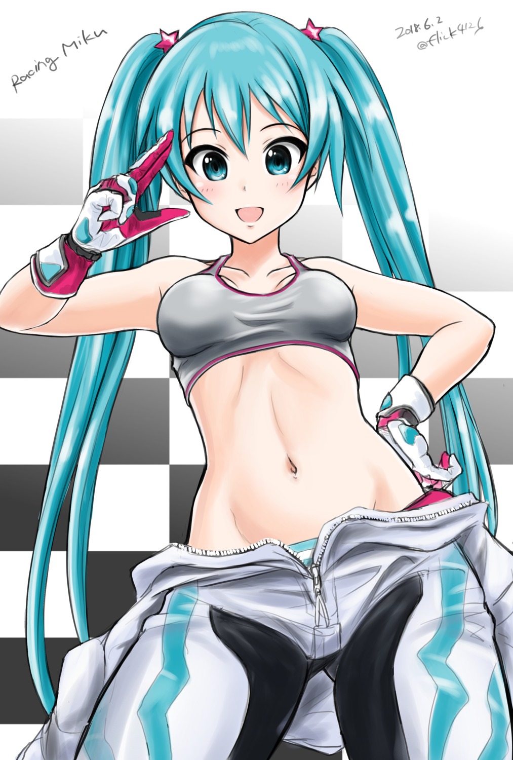 bodysuit bra flick_(sal23) hatsune_miku pantsu racing_miku shimapan vocaloid