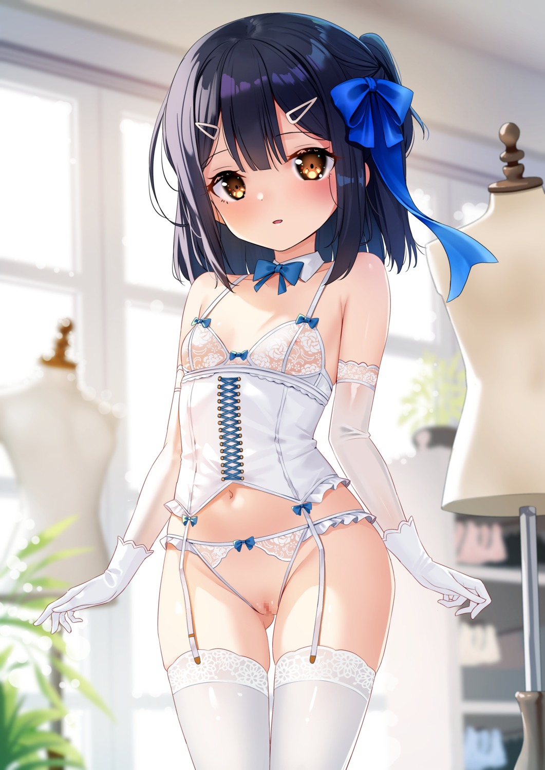 censored fate/kaleid_liner_prisma_illya fate/stay_night lingerie loli miyu_edelfelt pantsu pussy see_through stockings thighhighs yan_(nicknikg)