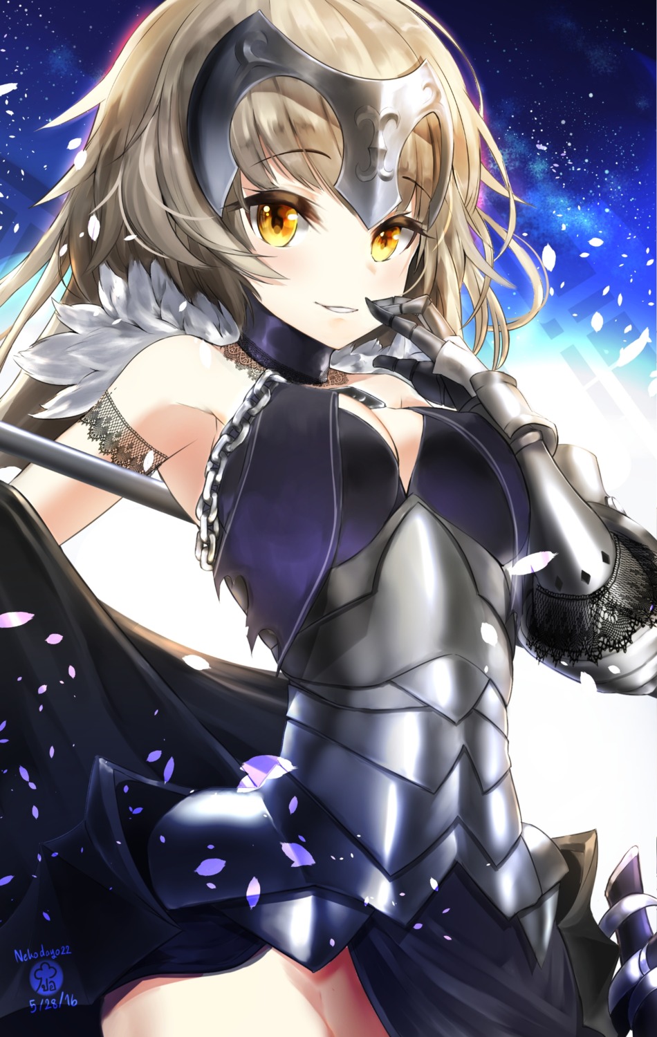 armor cleavage fate/grand_order jeanne_d'arc jeanne_d'arc_(alter)_(fate) nekodayo22 nopan skirt_lift weapon