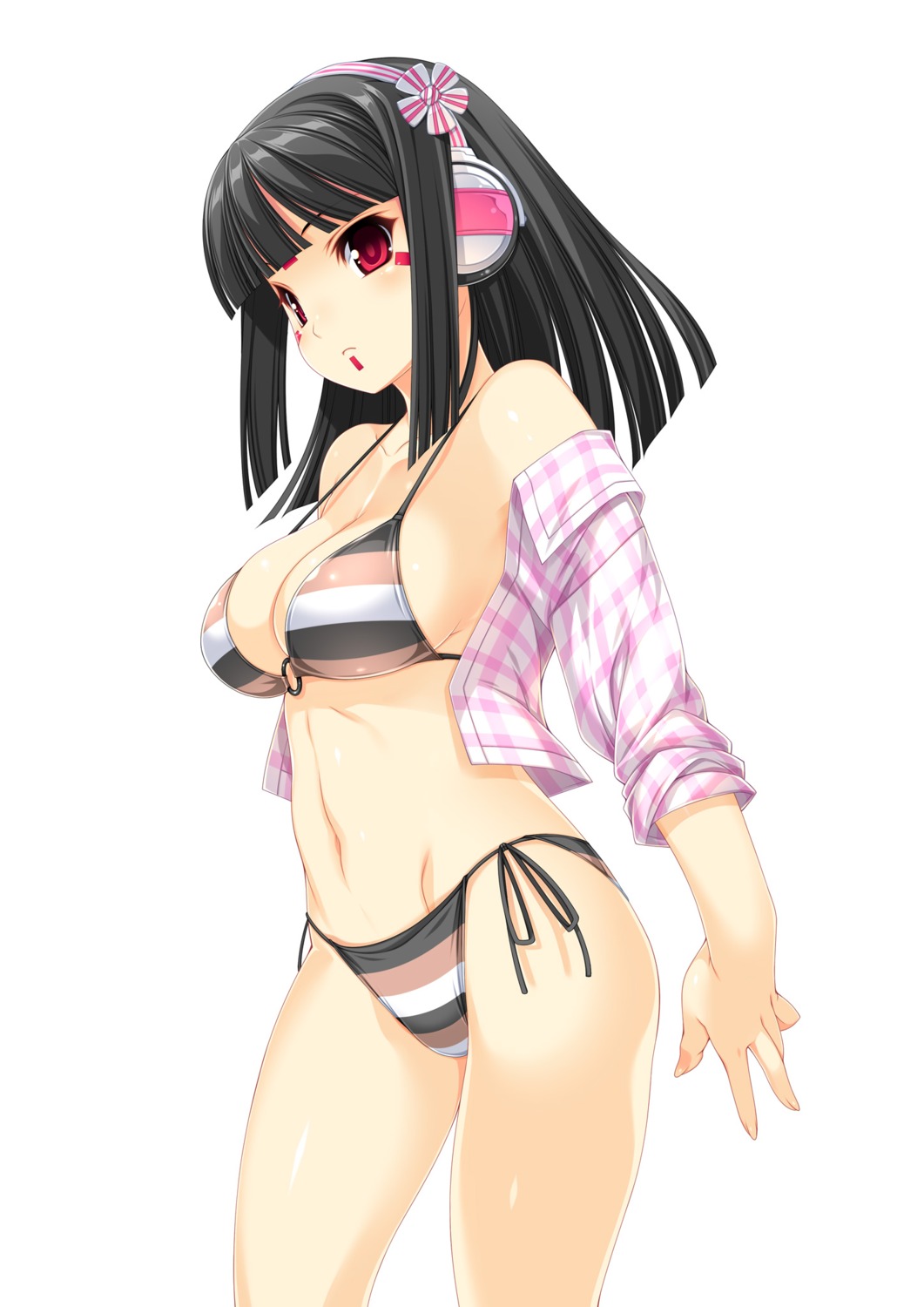 beatmania beatmania_iidx bemani bikini cleavage happy_core headphones kinoshita_ichi lilith_(beatmania_iidx) open_shirt swimsuits