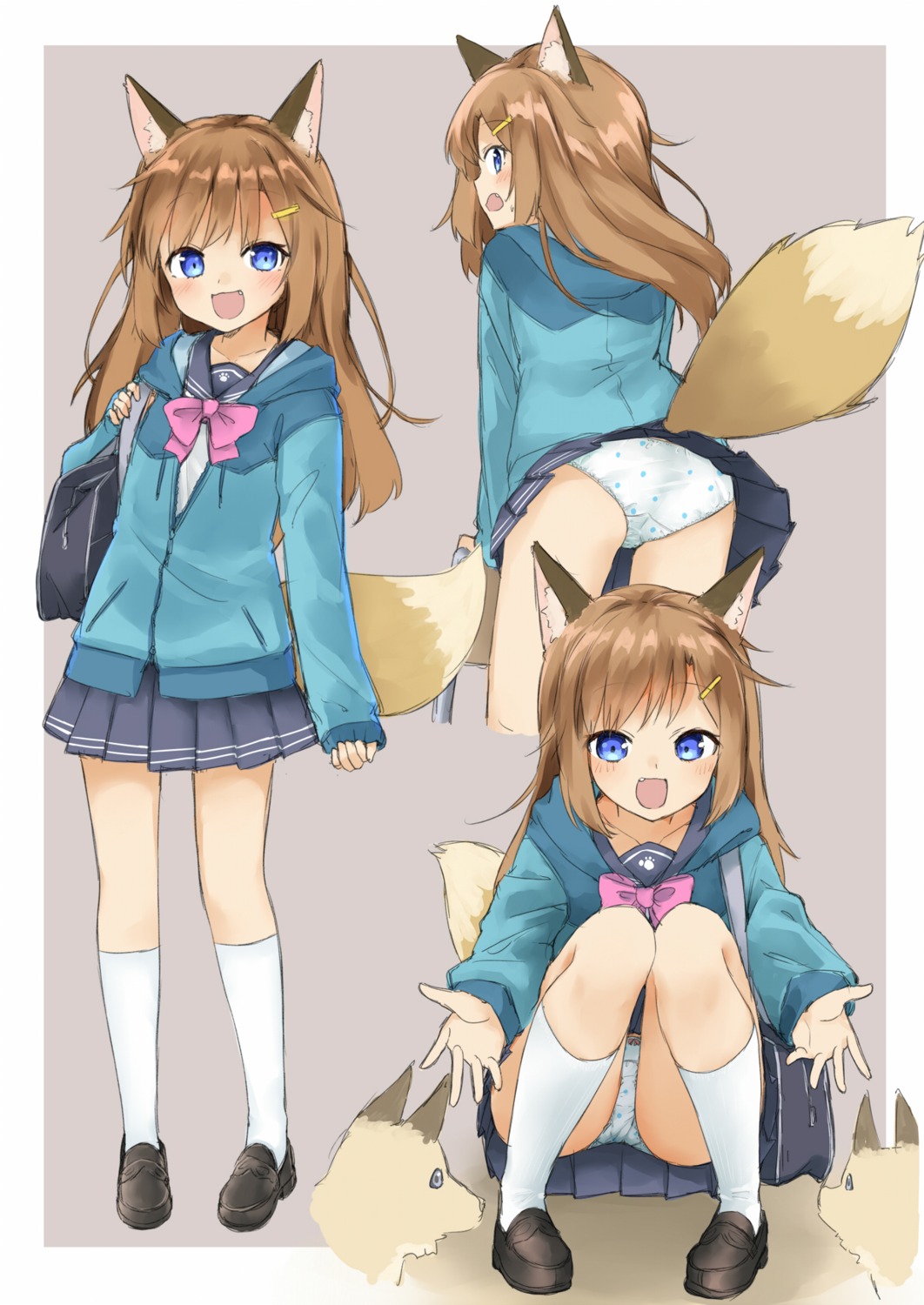 animal_ears ass kitsune pantsu seifuku sekira_ame skirt_lift tail