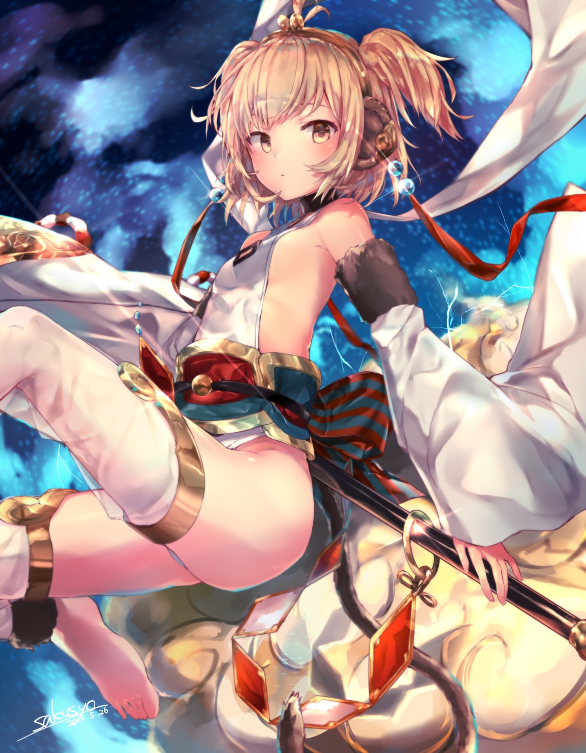 andira_(granblue_fantasy) animal_ears granblue_fantasy japanese_clothes leotard no_bra sakusyo see_through sword tail weapon