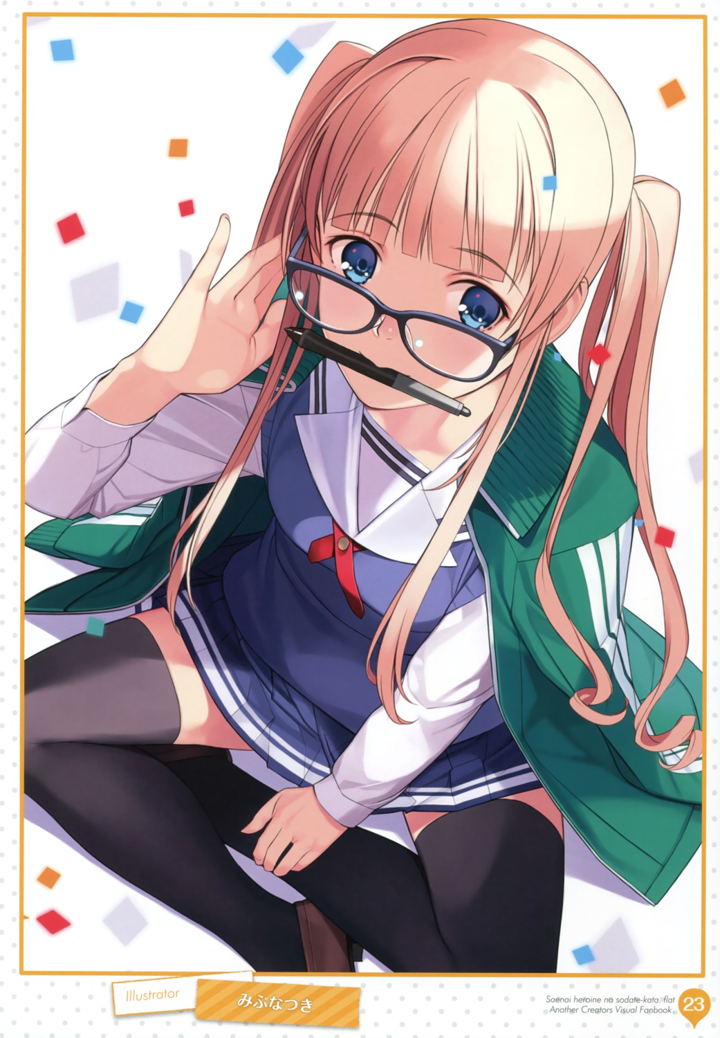 megane mibu_natsuki saenai_heroine_no_sodatekata saenai_heroine_no_sodatekata_flat sawamura_spencer_eriri seifuku thighhighs