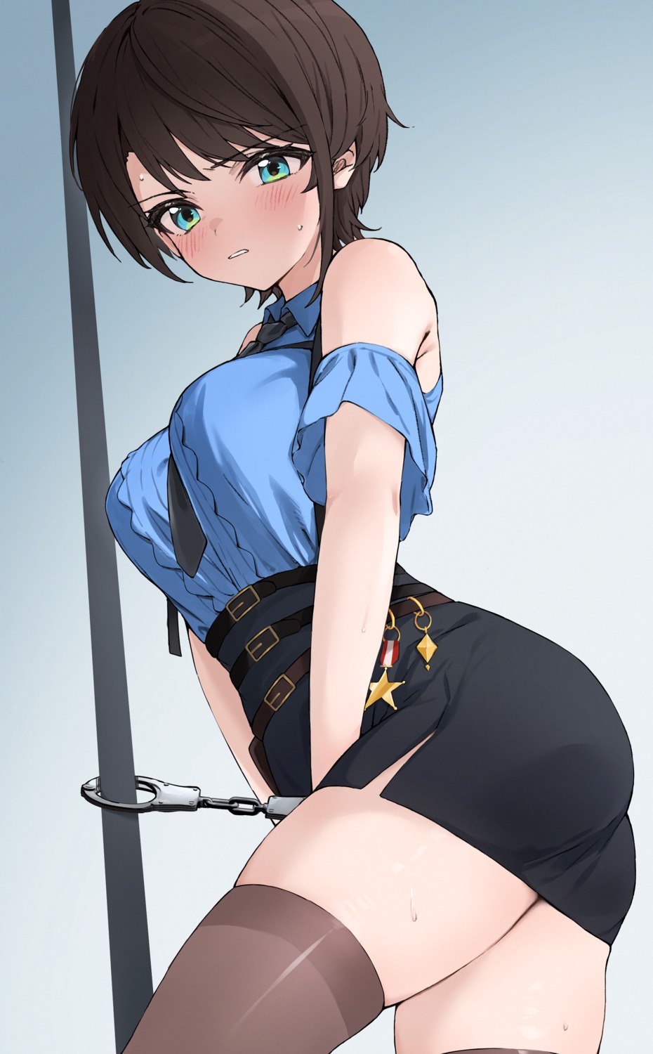 bondage hololive kakeru_(kakeruanim) oozora_subaru police_uniform thighhighs