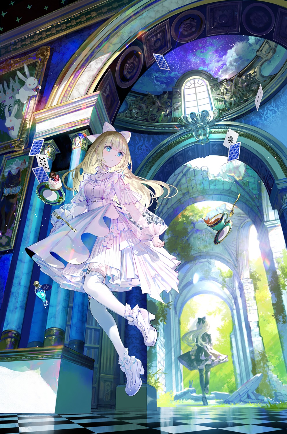 dress fuzichoko heels skirt_lift thighhighs