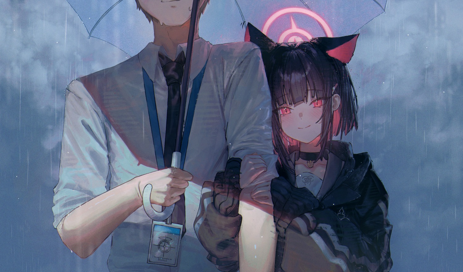 animal_ears betabeet blue_archive halo kyouyama_kazusa nekomimi seifuku umbrella