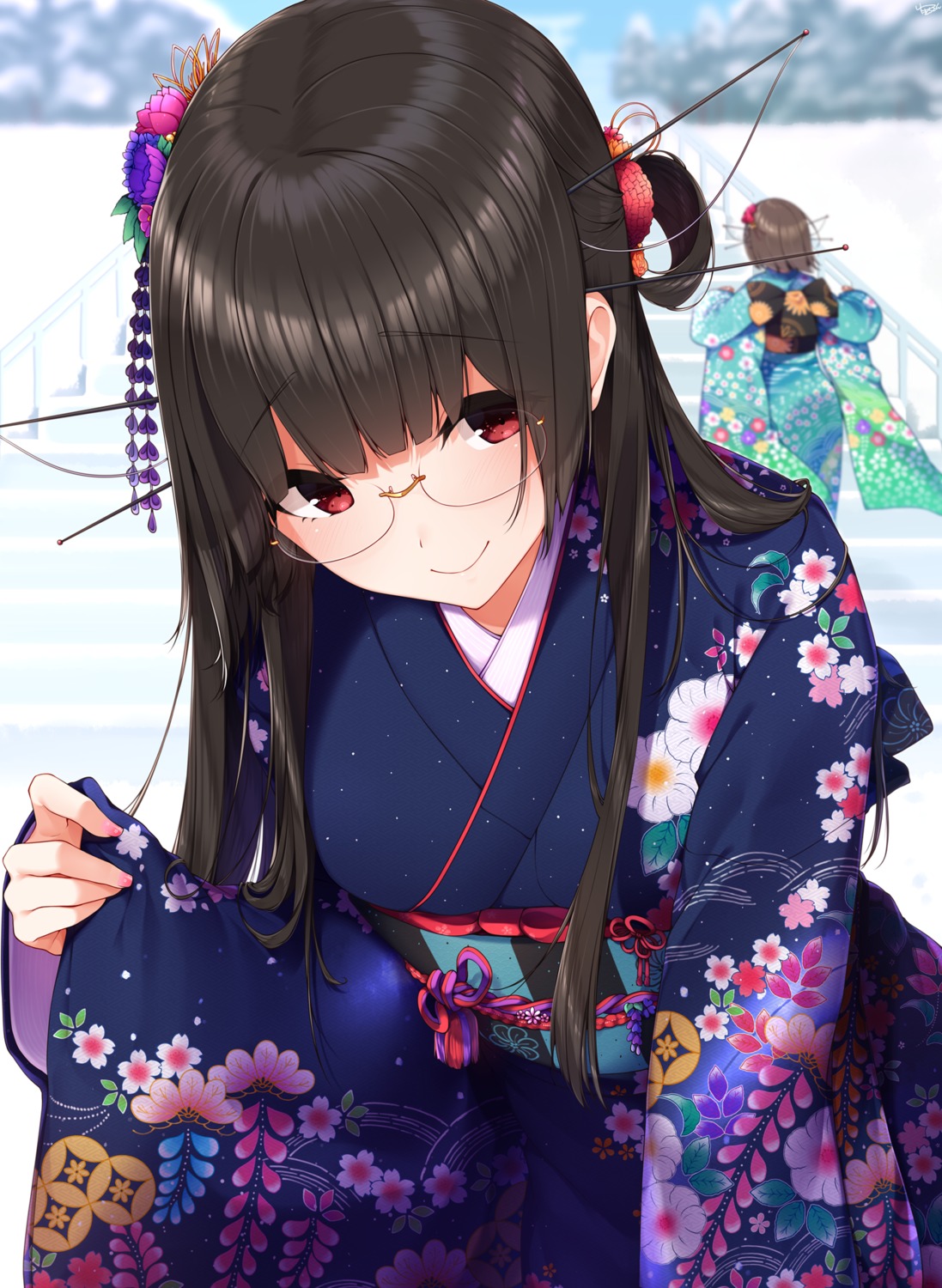 choukai_(kancolle) kantai_collection kimono maya_(kancolle) megane yukichi_(sukiyaki39)