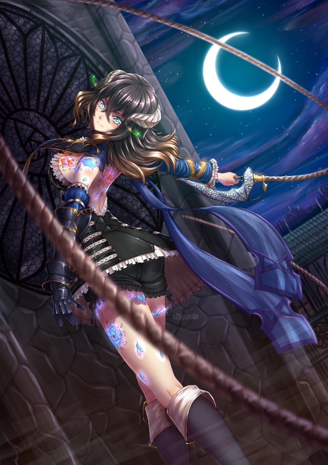 adsouto armor ass bloodstained:_ritual_of_the_night horns miriam_(bloodstained:_ritual_of_the_night) weapon