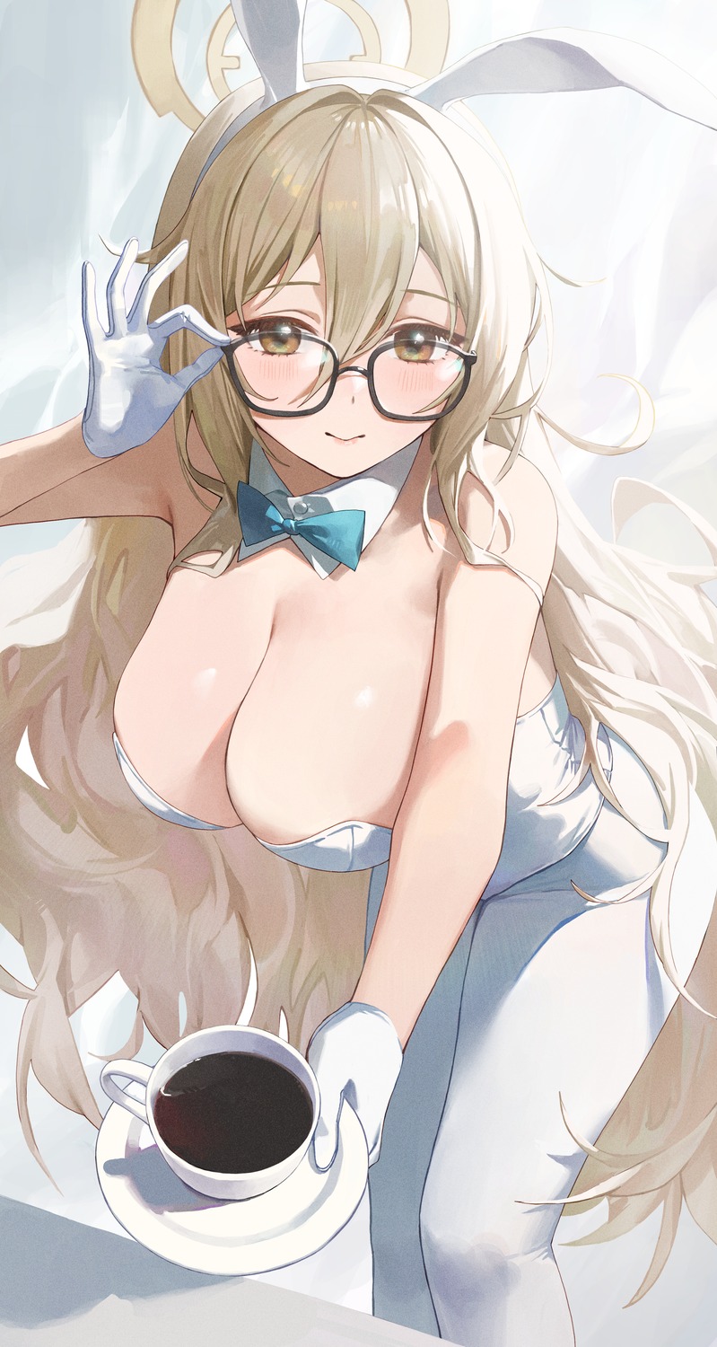 animal_ears blue_archive bunny_ears bunny_girl c2h6o halo megane murokasa_akane no_bra pantyhose