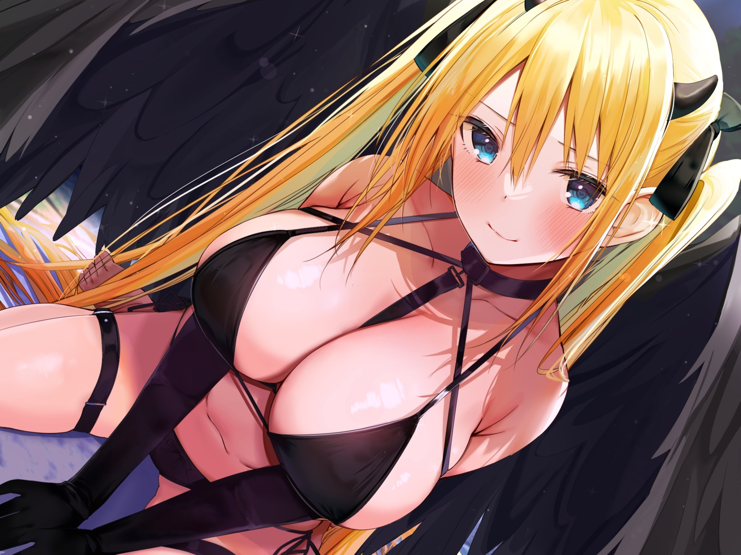 bikini devil erect_nipples garter horns rouka swimsuits wings