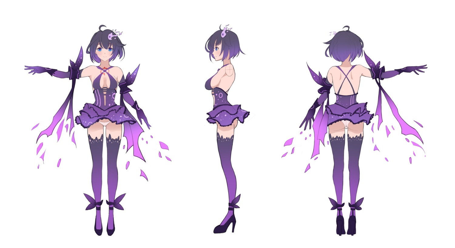 ass benghuai_xueyuan character_design heels honkai_impact no_bra pantsu seele_vollerei skirt_lift tattoo thighhighs xionghan_de_guangtou