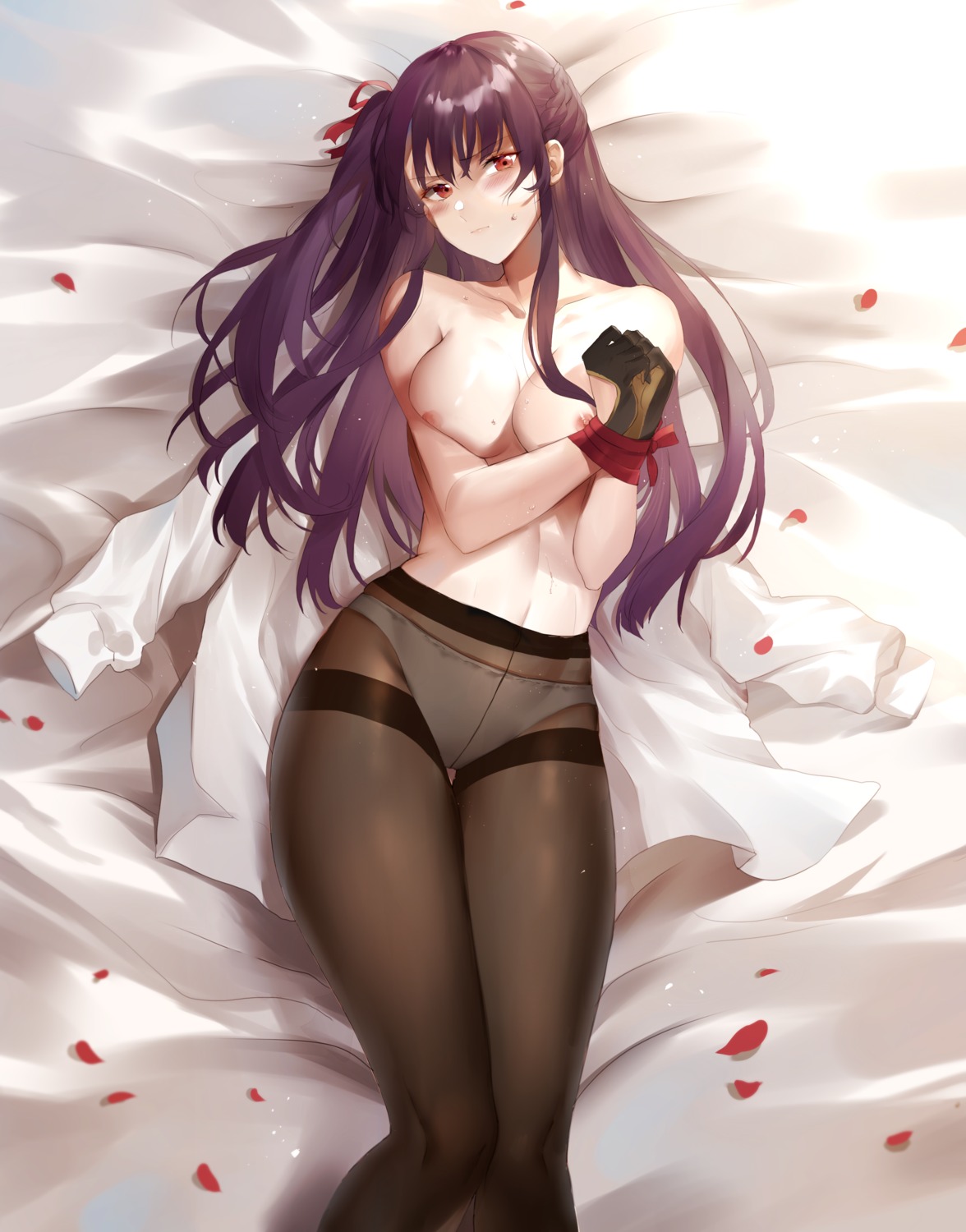 bondage breast_hold girls_frontline meng_ziya nipples pantsu pantyhose topless wa2000_(girls_frontline)