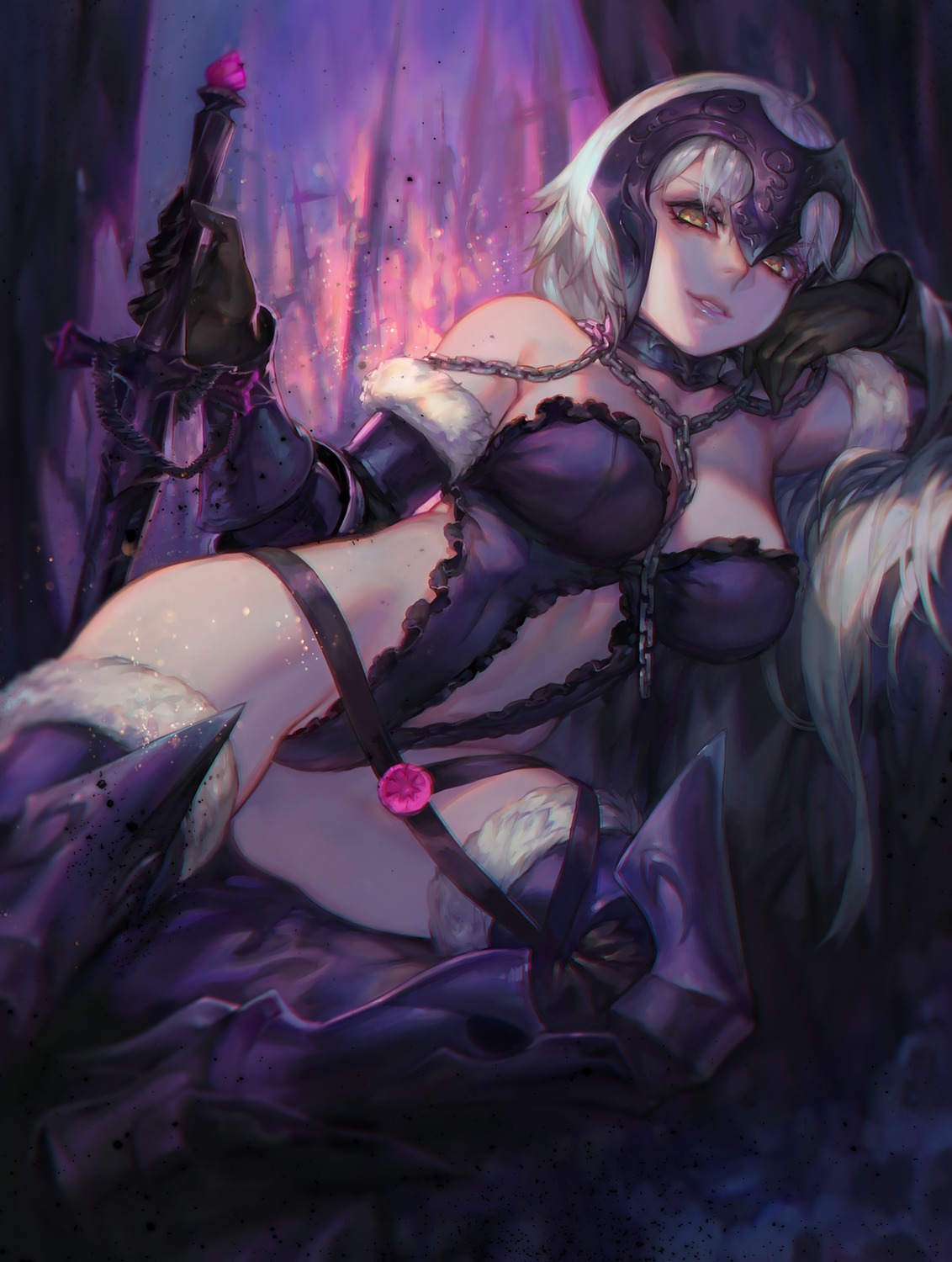 aoin armor cameltoe cleavage fate/grand_order heels jeanne_d'arc jeanne_d'arc_(alter)_(fate) lingerie sword thighhighs