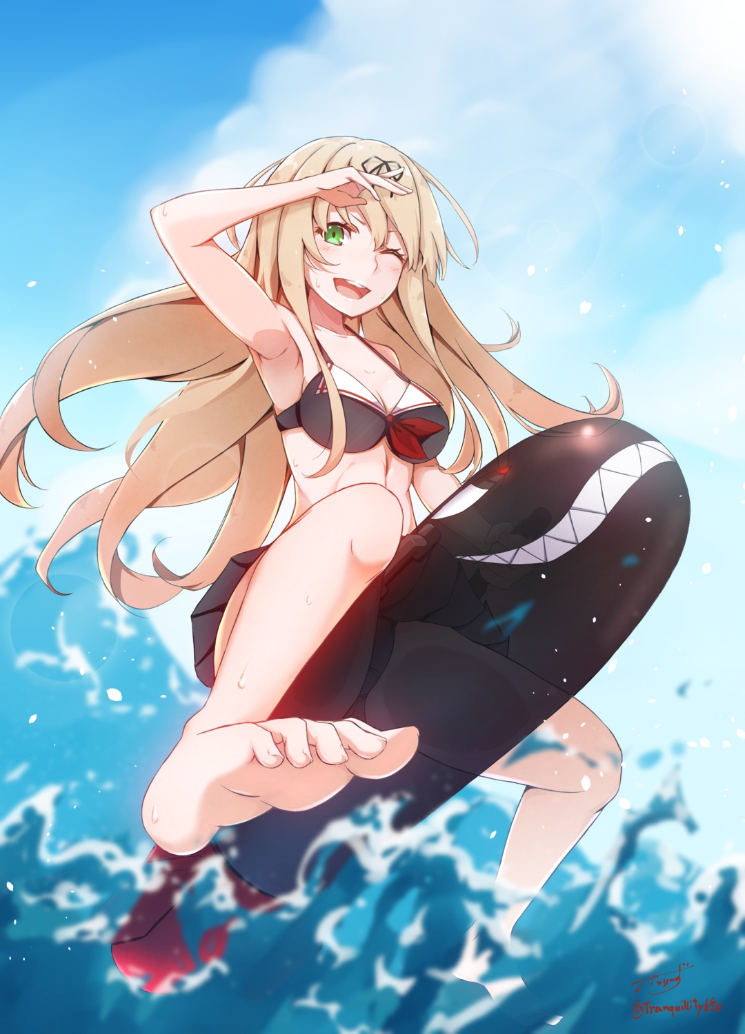 bikini cleavage feet kantai_collection swimsuits tagme wet yuudachi_(kancolle)