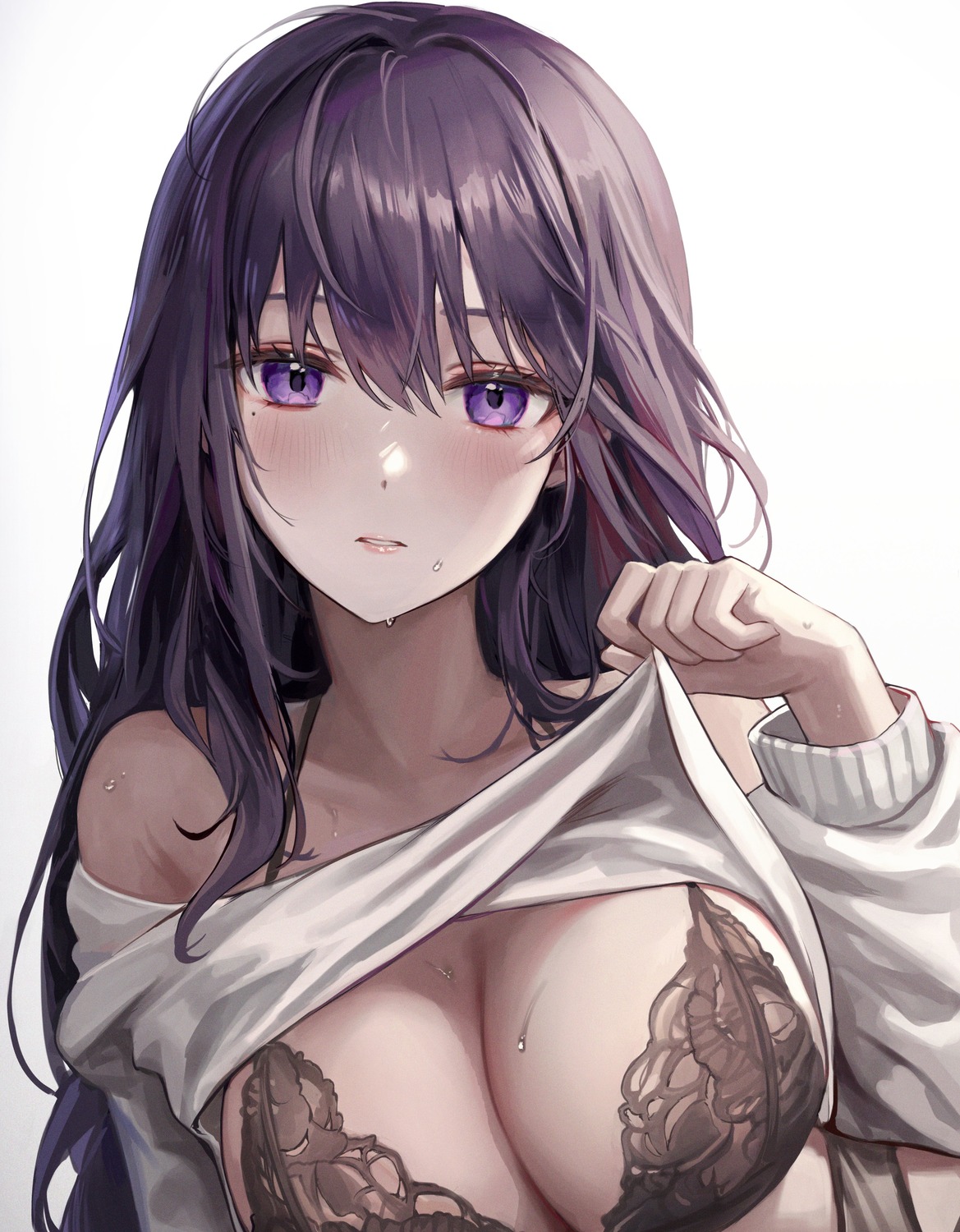 aibek bra genshin_impact raiden_shogun see_through shirt_lift sweater undressing wet