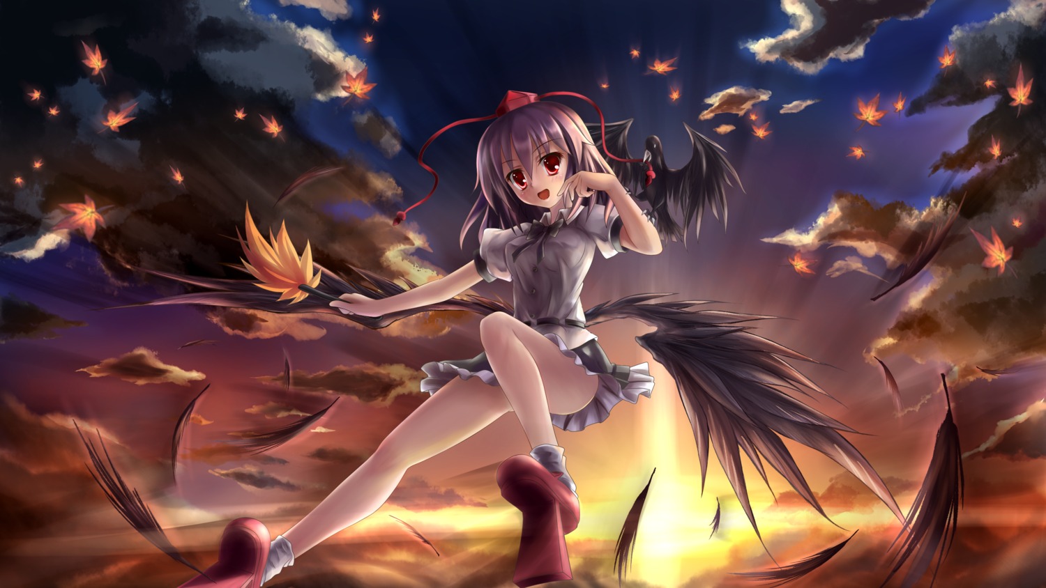 murasaki_shitsu shameimaru_aya touhou wings