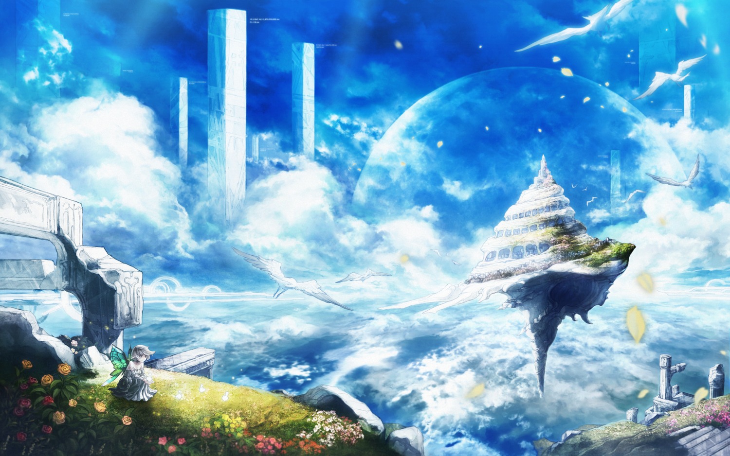 chitose_rin dress landscape wallpaper wings