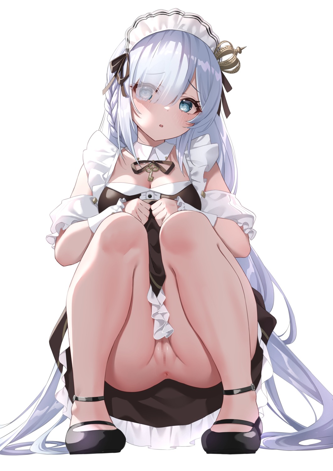 anus azur_lane censored classic_(zildjian33) cleavage janus_(azur_lane) maid nopan pussy skirt_lift