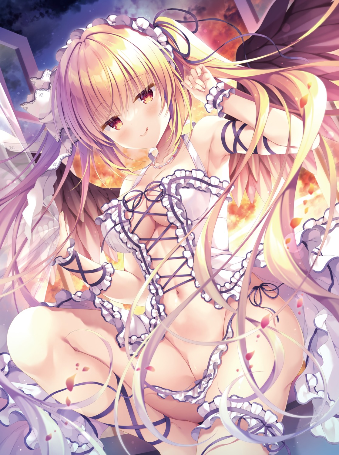 datenshi_(takano_yuki) detexted digital_version garter lingerie no_bra pantsu panty_pull photoshop skirt_lift string_panties takano_yuki wings