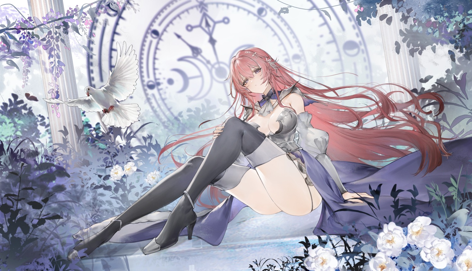 flantia heels no_bra skirt_lift stockings thighhighs