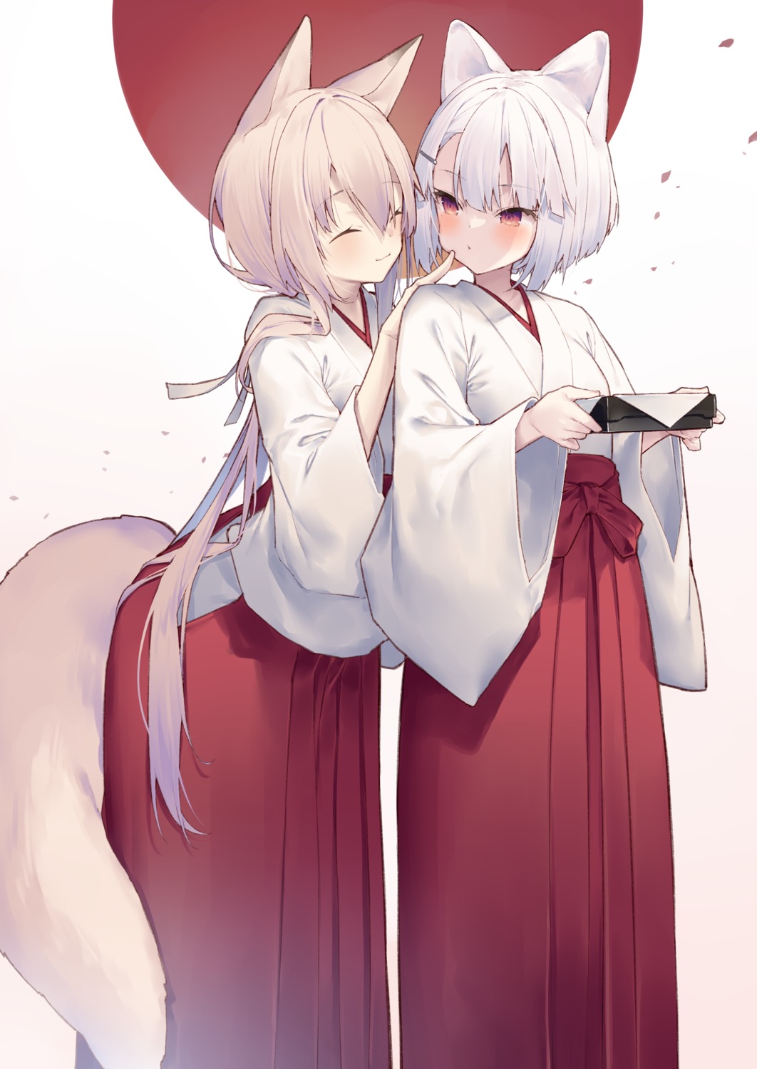 animal_ears kitsune miko tail tokuno_yuika yuri