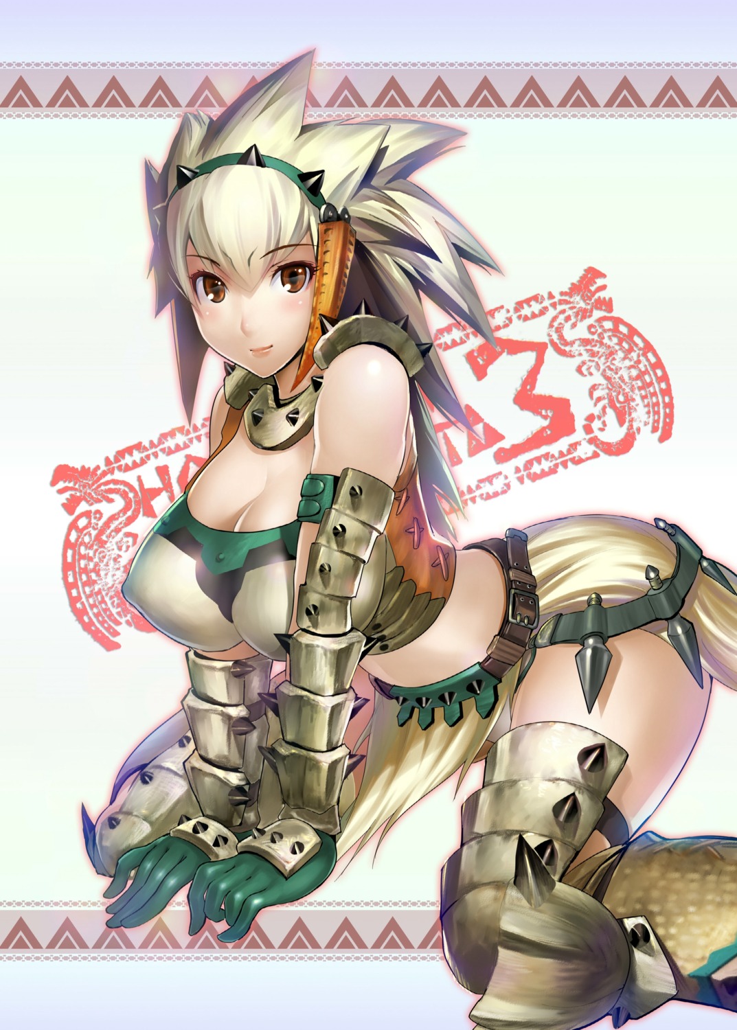 barioth cleavage erect_nipples momo_no_page momose_hisashi monster_hunter thighhighs