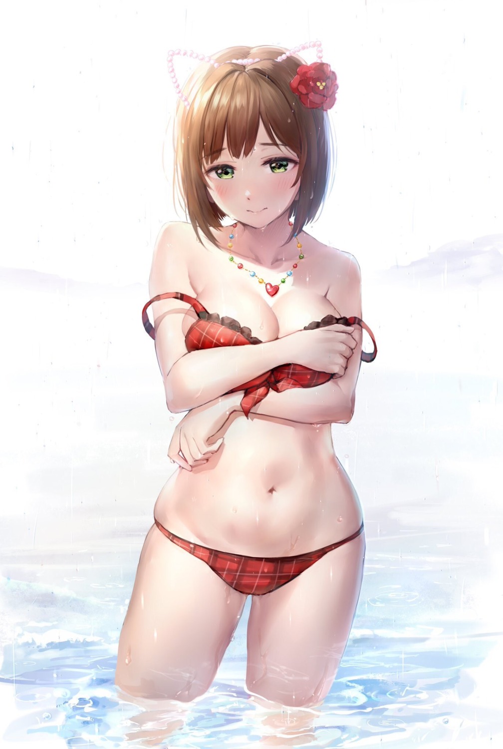 bikini breast_hold maekawa_miku swimsuits takeya_y0615 the_idolm@ster the_idolm@ster_cinderella_girls wet