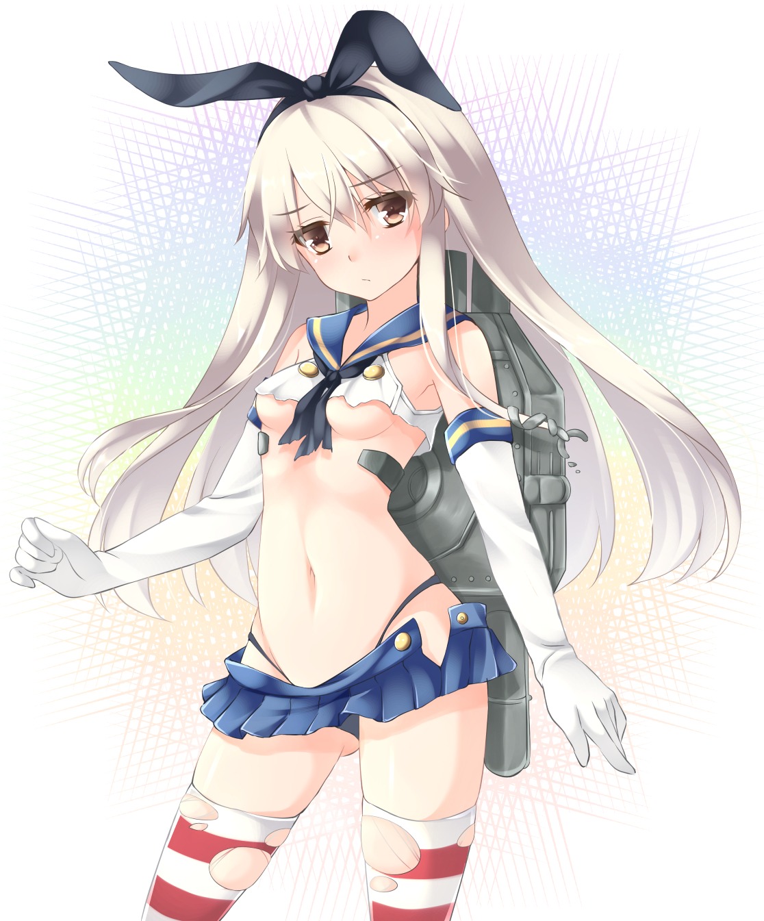 kantai_collection miko_92 pantsu shimakaze_(kancolle) thighhighs underboob