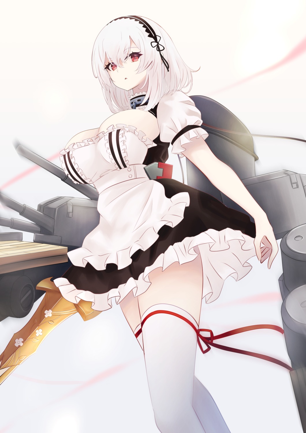 azur_lane john_manjirou_(love-love-happy21) maid no_bra sirius_(azur_lane) skirt_lift sword thighhighs