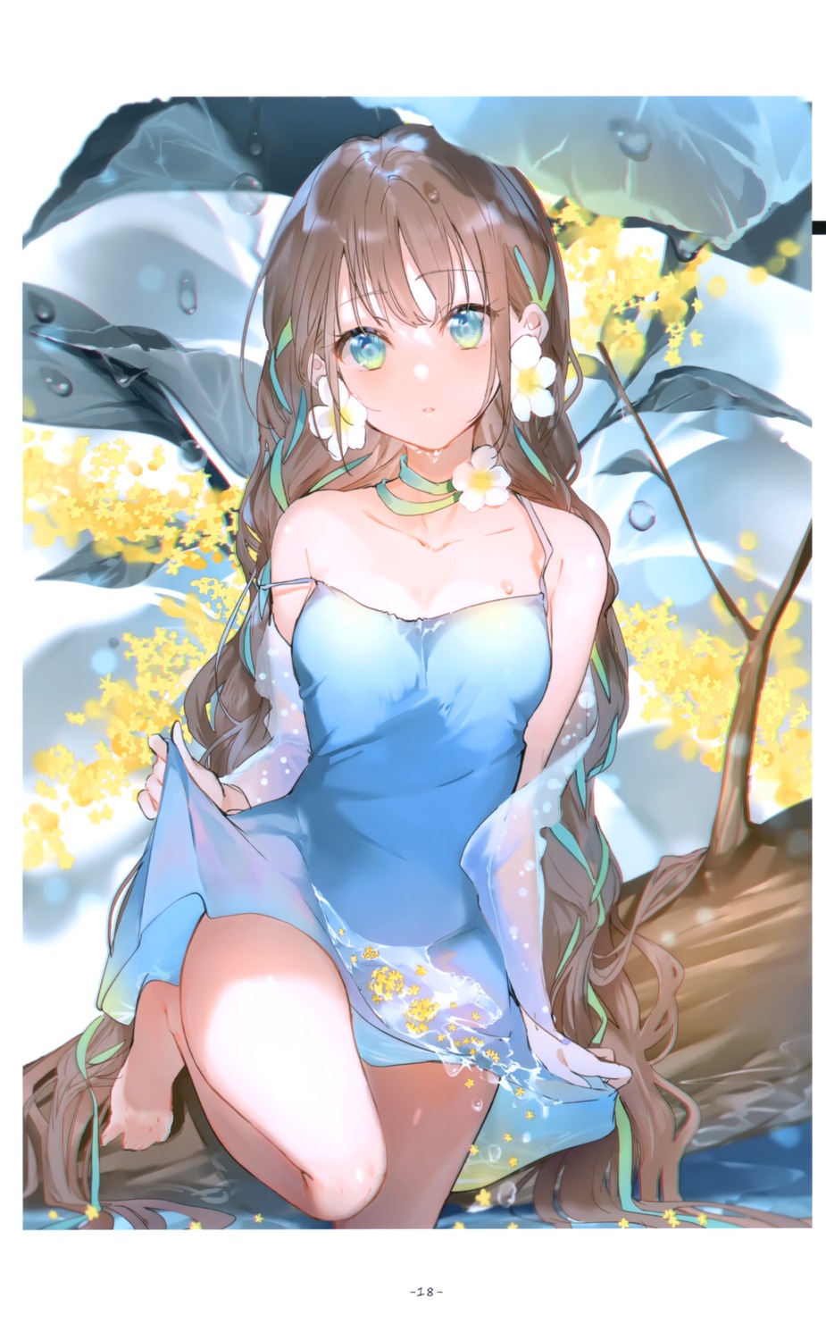 dress miwano_ragu no_bra sanshoku_nattou_meshi see_through skirt_lift summer_dress wet_clothes