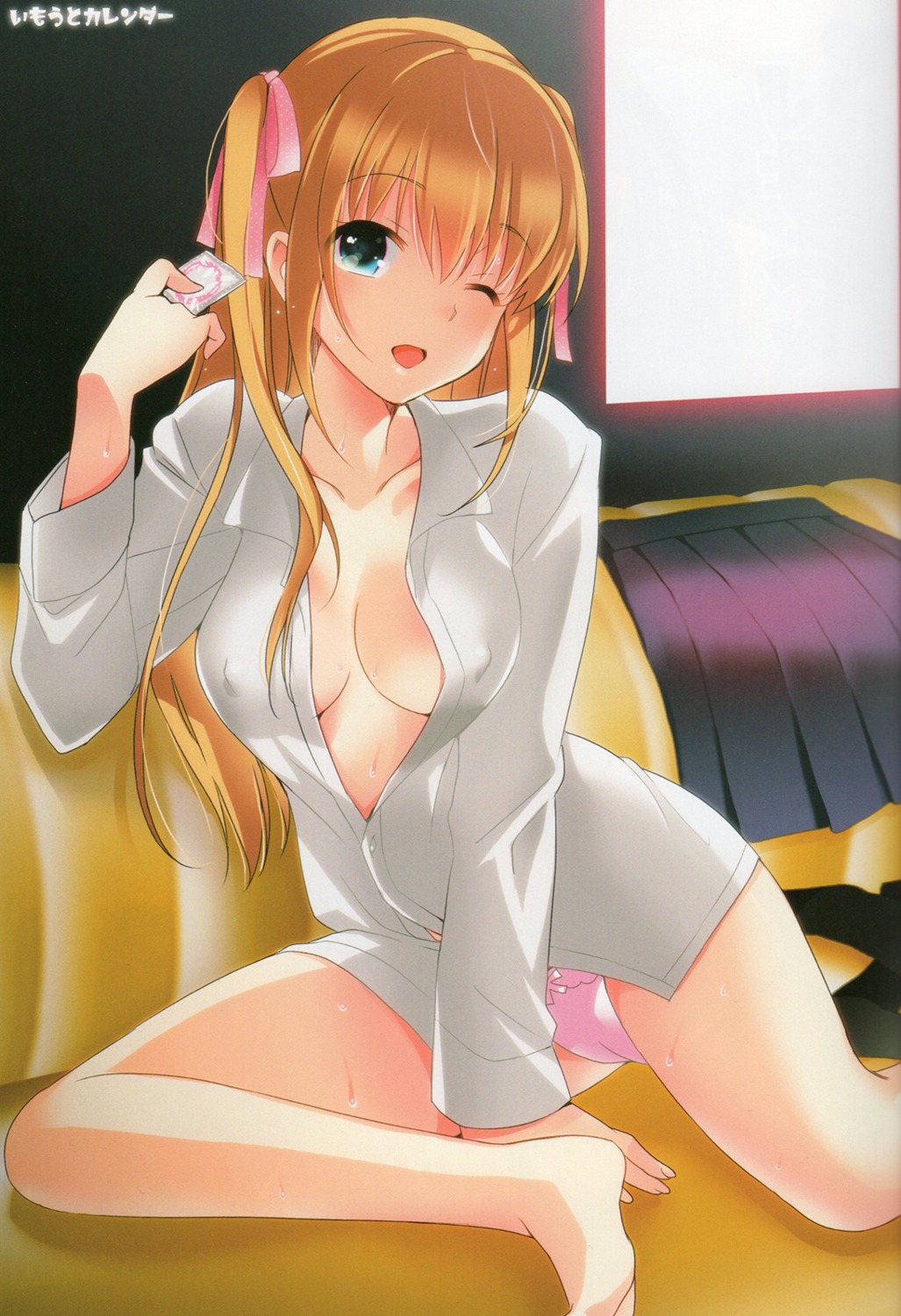 abgrund bleed_through cameltoe cleavage dress_shirt no_bra open_shirt pantsu saikawa_yusa scanning_artifacts