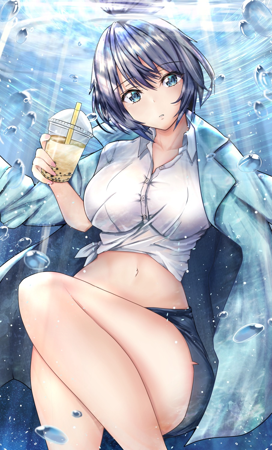 business_suit no_bra nuts_(artist) see_through shirt_lift wet_clothes