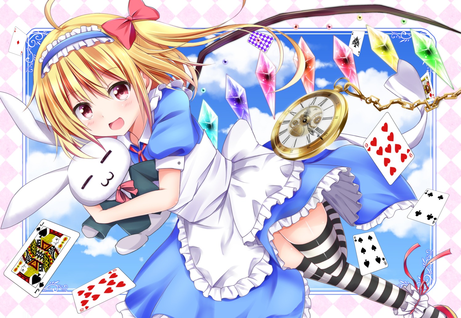 alice alice_in_wonderland cosplay flandre_scarlet hyurasan skirt_lift thighhighs touhou wings