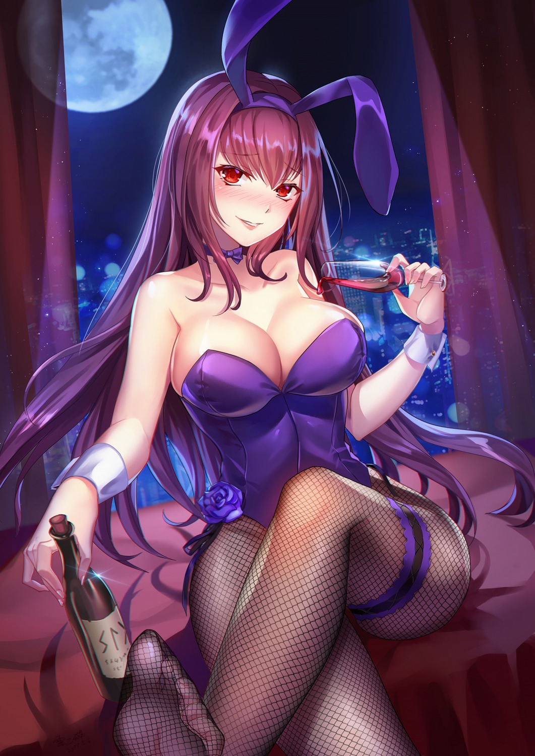 animal_ears bunny_ears bunny_girl fate/grand_order feet fishnets garter lalazyt pantyhose scathach_(fate/grand_order)