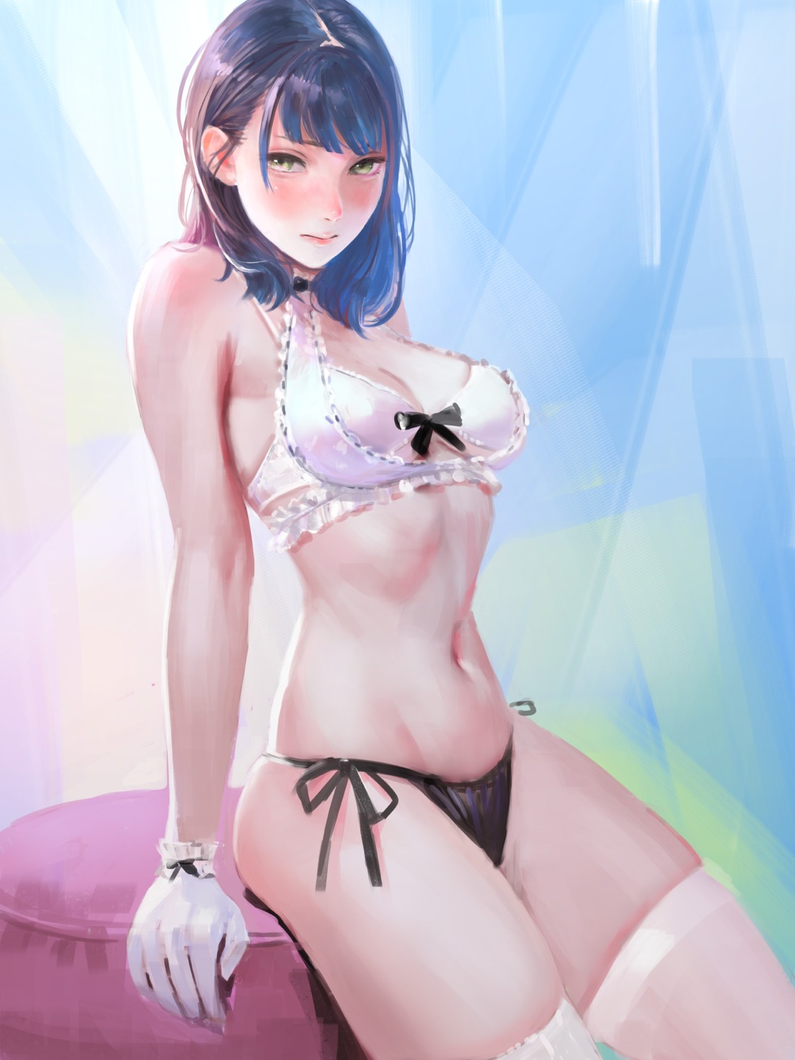 bra cleavage nababa pantsu string_panties thighhighs