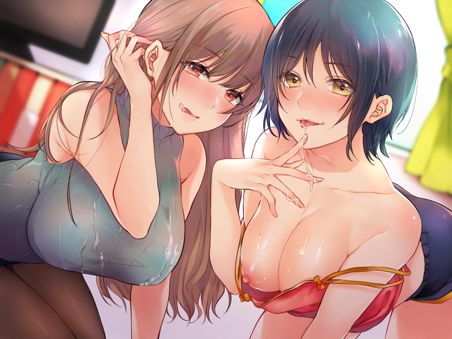breasts cum nipples no_bra sweater yumari_nakura