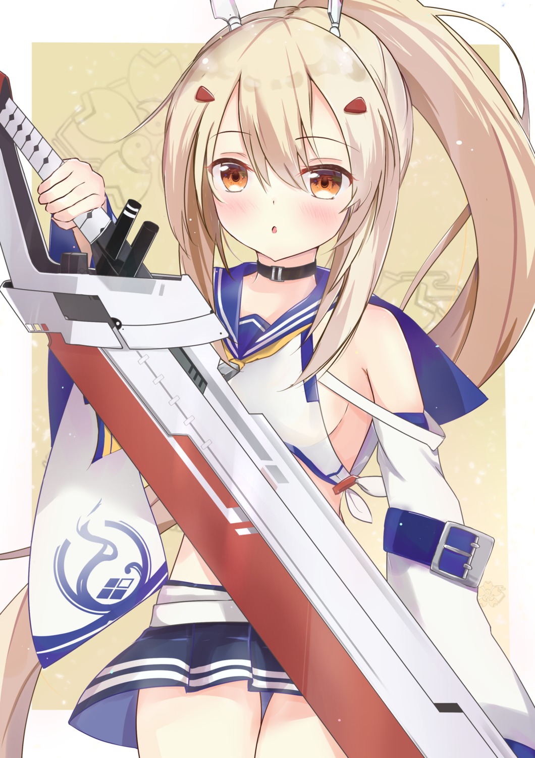 ayanami_(azur_lane) azur_lane no_bra seifuku sword tabitsuki