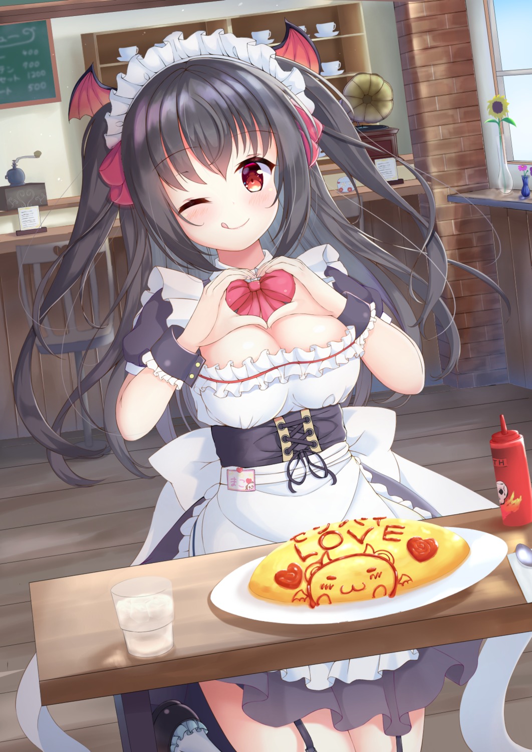 a4_takahashi breast_hold cleavage maid stockings thighhighs waitress wings