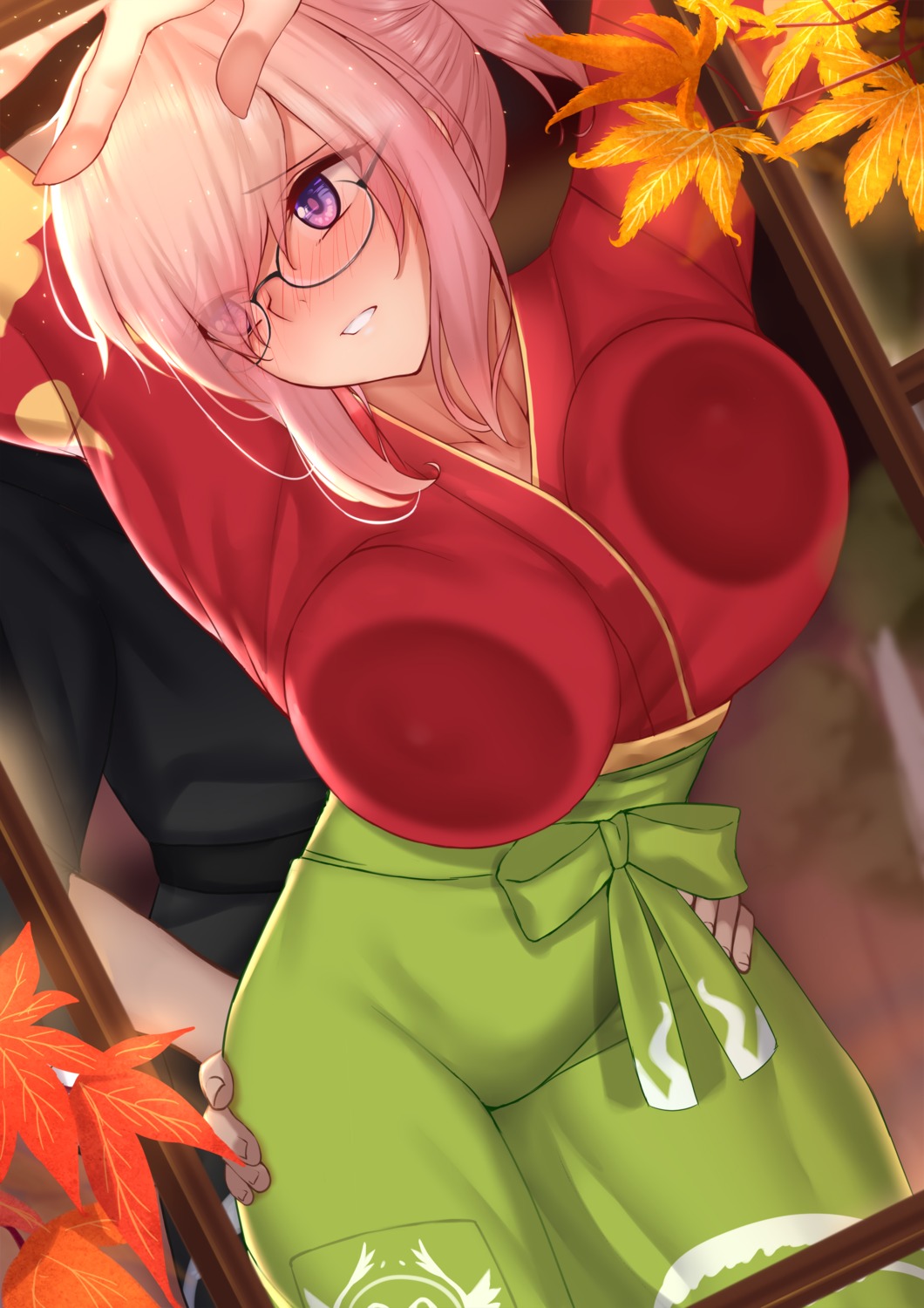 erect_nipples fate/grand_order genjung japanese_clothes mash_kyrielight megane