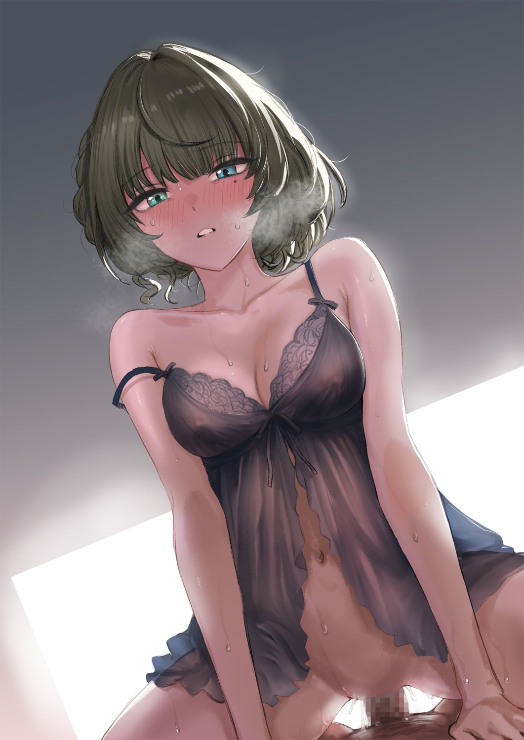 asteria_(driftingprhp) censored heterochromia lingerie nipples nopan penis pussy_juice see_through sex takagaki_kaede the_idolm@ster the_idolm@ster_cinderella_girls wet