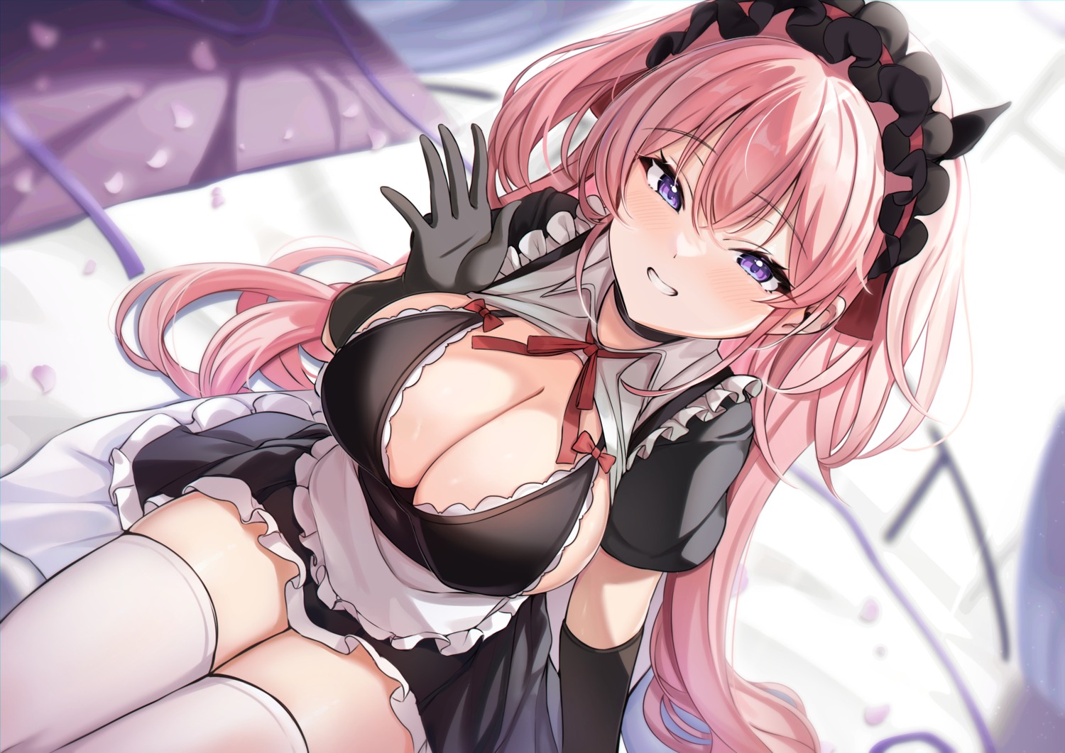 j_young maid no_bra open_shirt thighhighs