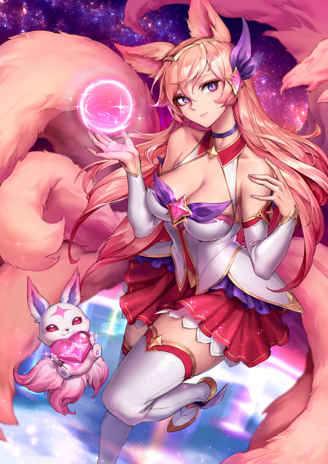 ahri animal_ears cleavage league_of_legends oopartz_yang tail thighhighs