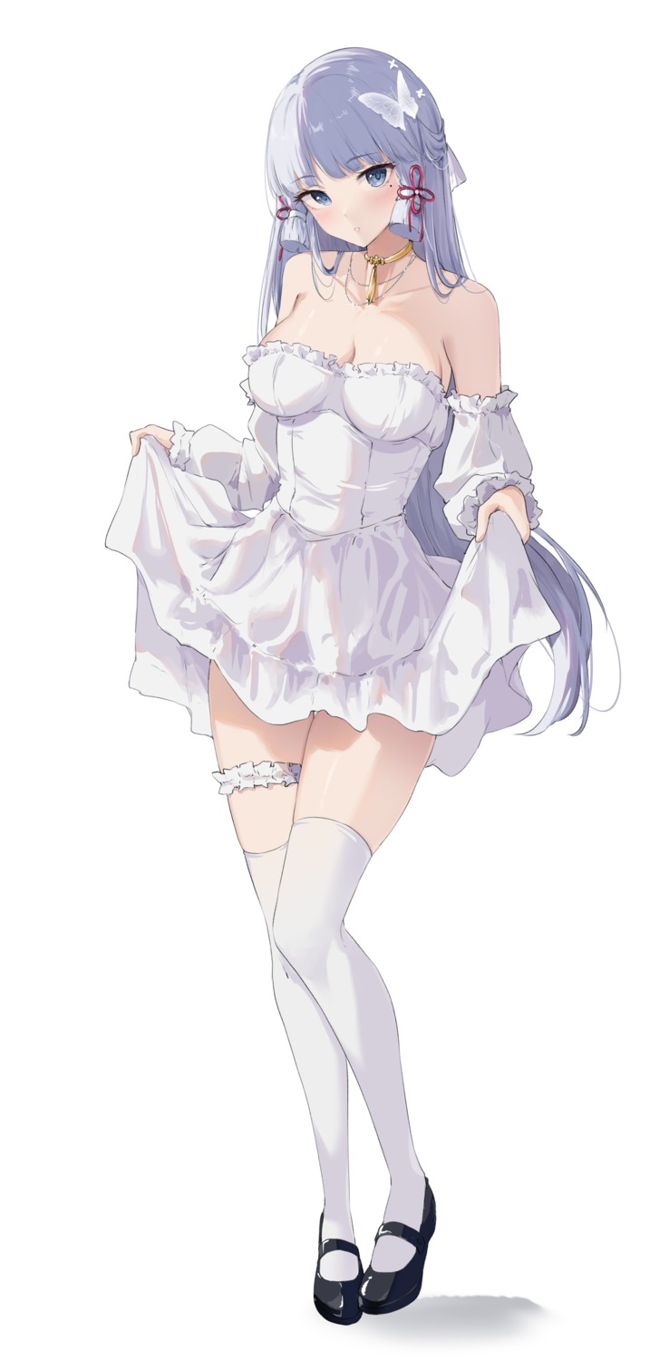 dress feint721 garter genshin_impact kamisato_ayaka no_bra skirt_lift thighhighs