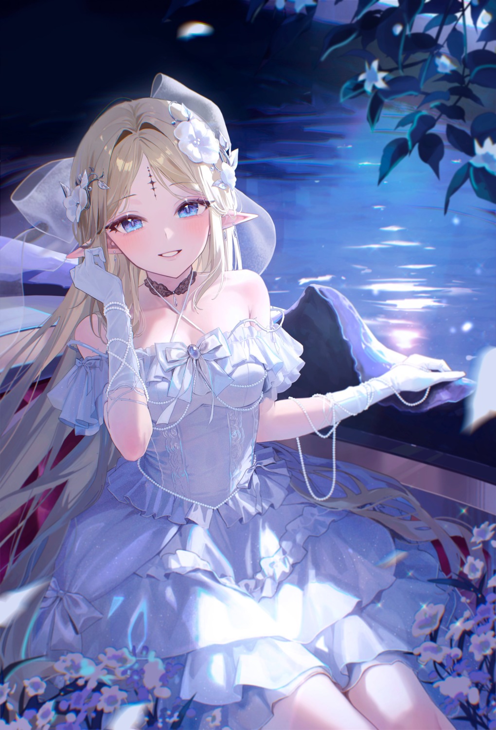 cartethyia dress magako no_bra pointy_ears tattoo wedding_dress wuthering_waves