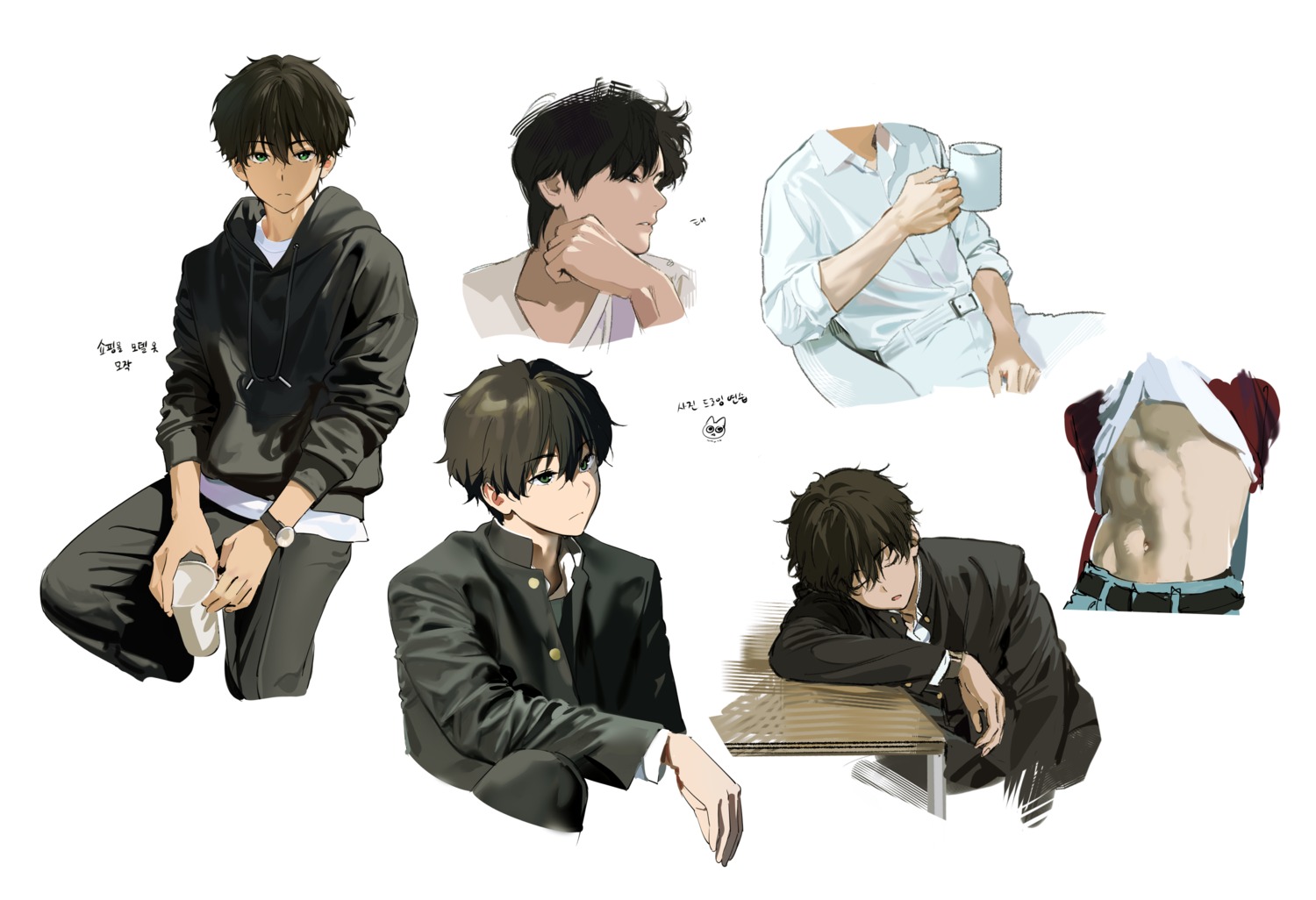 character_design hyouka male mery_(yangmalgage) oreki_houtarou seifuku shirt_lift