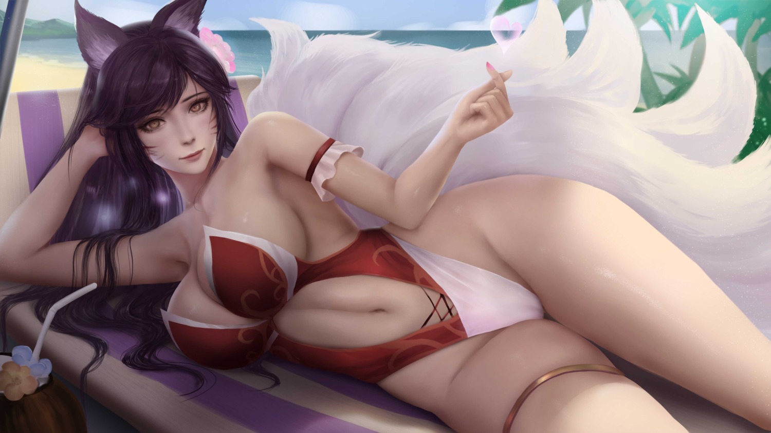 ahri animal_ears cameltoe garter kitsune league_of_legends swimsuits tail windwalker