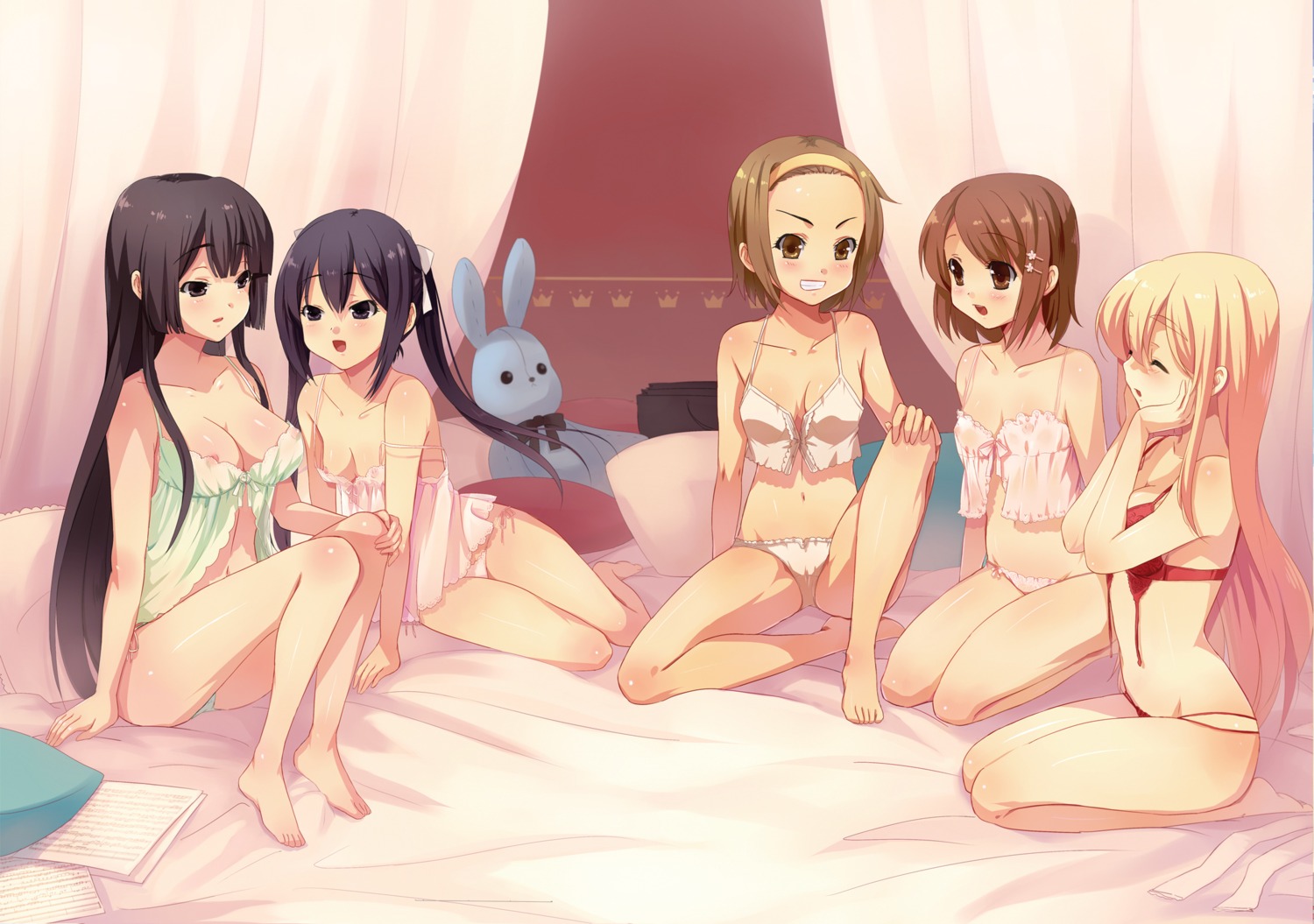 akiyama_mio bra cleavage hirasawa_yui k-on! kotobuki_tsumugi lingerie liras nakano_azusa nipple_slip pantsu see_through tainaka_ritsu