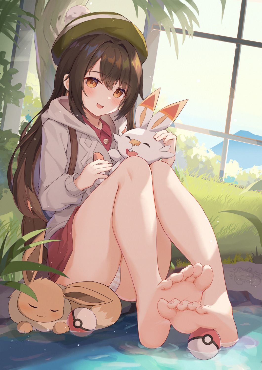 cameltoe dress eevee feet loli pantsu pokemon pokemon_swsh scorbunny shimapan skirt_lift synring97 thong wet yuuri_(pokemon)